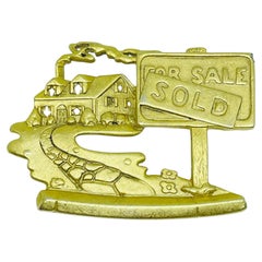Vintage AJC signed matte gold tone real estate for sale sold designer brooch