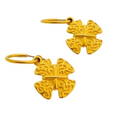 Vintage AK ANNE KLEIN matte gold maltese cross dangle designer earrings
