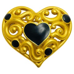 Vintage AK ANNE KLEIN signed gold tone enamel heart designer brooch