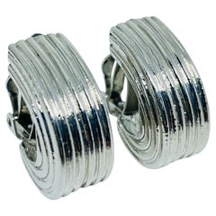 Vintage AK ANNE KLEIN signed silver tone modernist designer clip on earrings