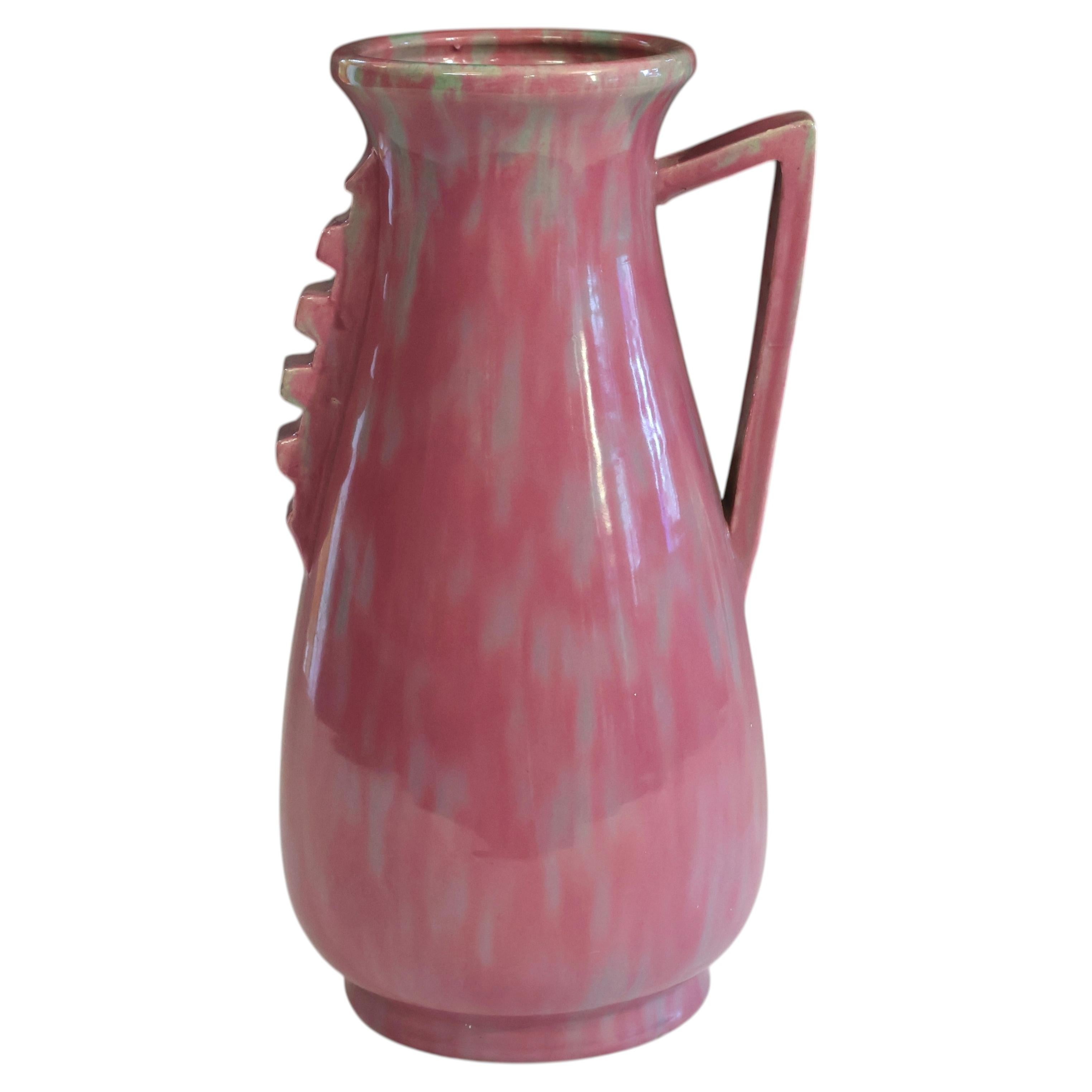 Vintage Awaji Pottery Rosa Art Deco Vaso Giapponese Asimmetrico Firmato