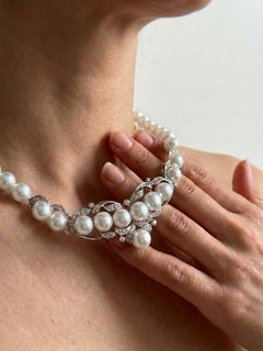 Vintage Akoya Pearl and Diamond Necklace 1 Carat of Natural Diamonds