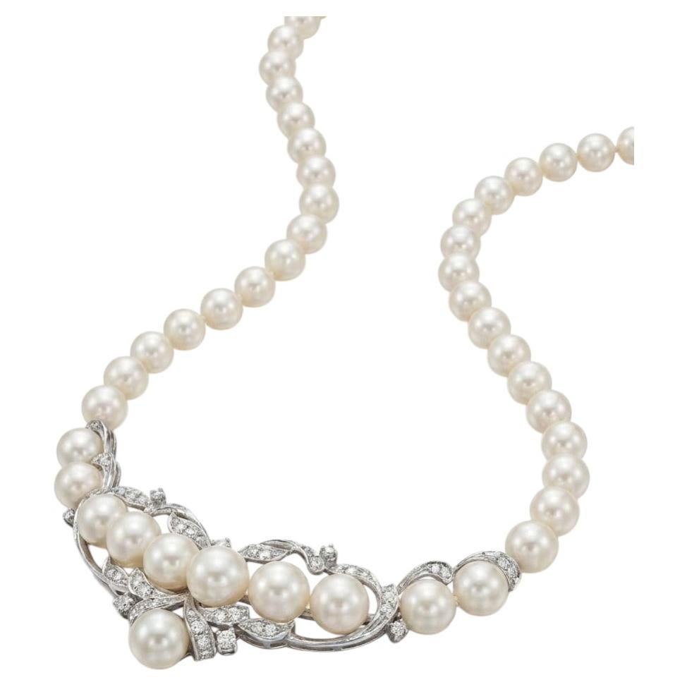 Collana vintage di perle Akoya e diamanti 1 carato di diamanti naturali