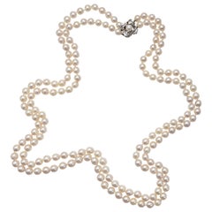 Collana a doppio filo di perle Akoya vintage da 28,5 pollici