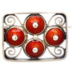 Vintage Aksel Holmsen Norwegian Modernist Silver & Enamel Brooch