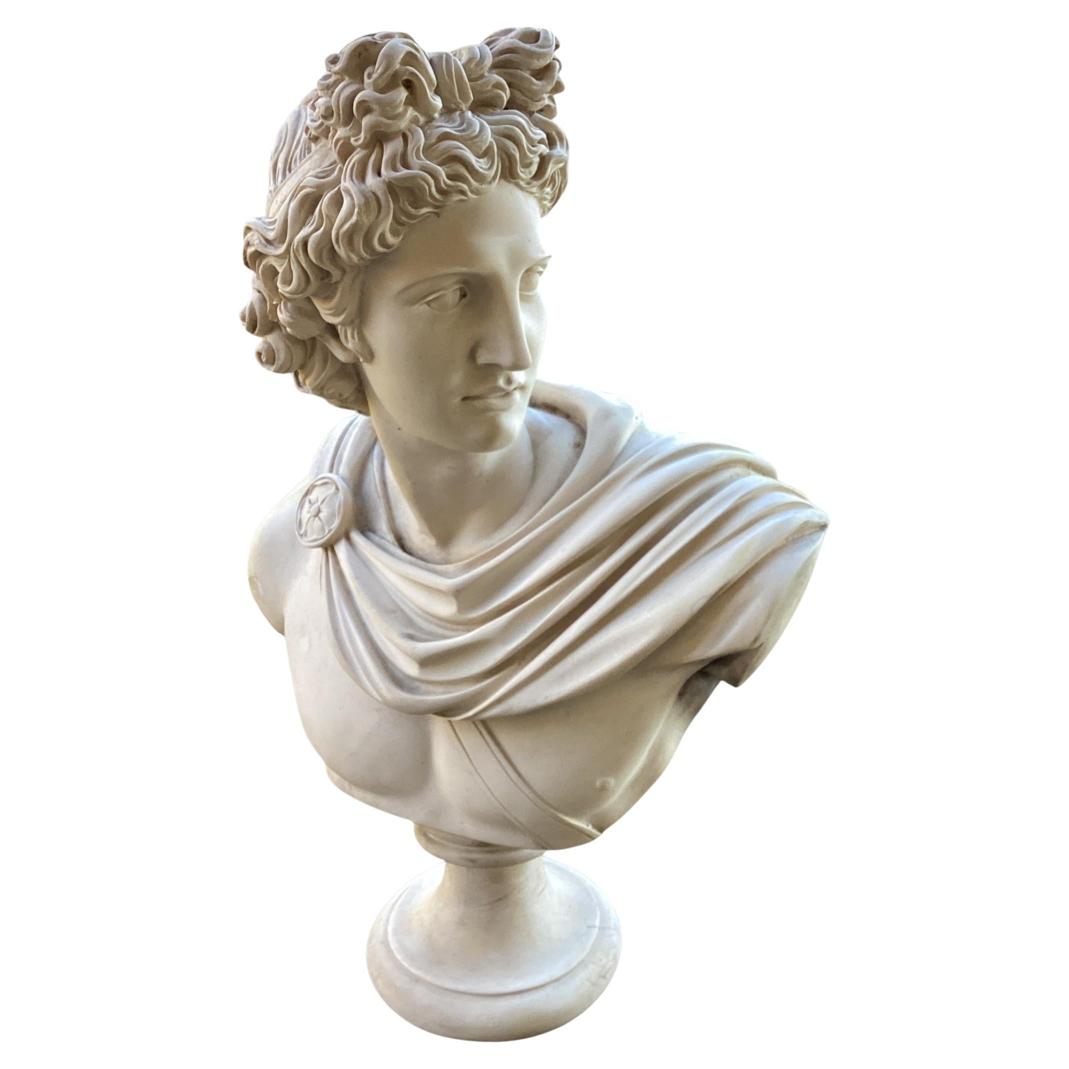 Vintage Alabaster Bust of Greek God Apollo 20th C