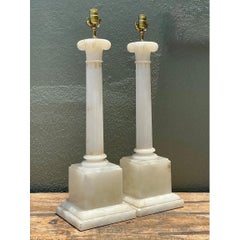 Vintage Alabaster Column Table Lamps - A Pair