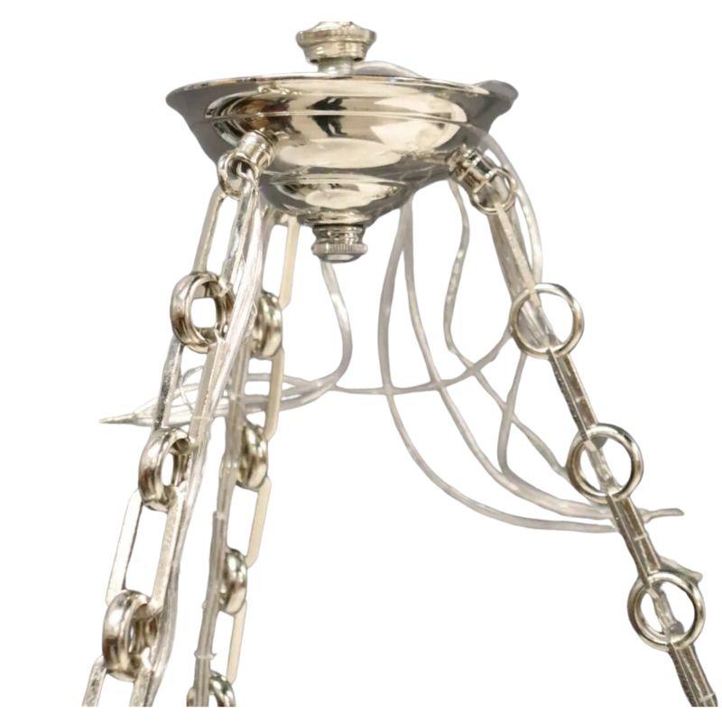 Vintage Alabaster Deep Dish Form Chandelier  In Good Condition For Sale In Locust Valley, NY