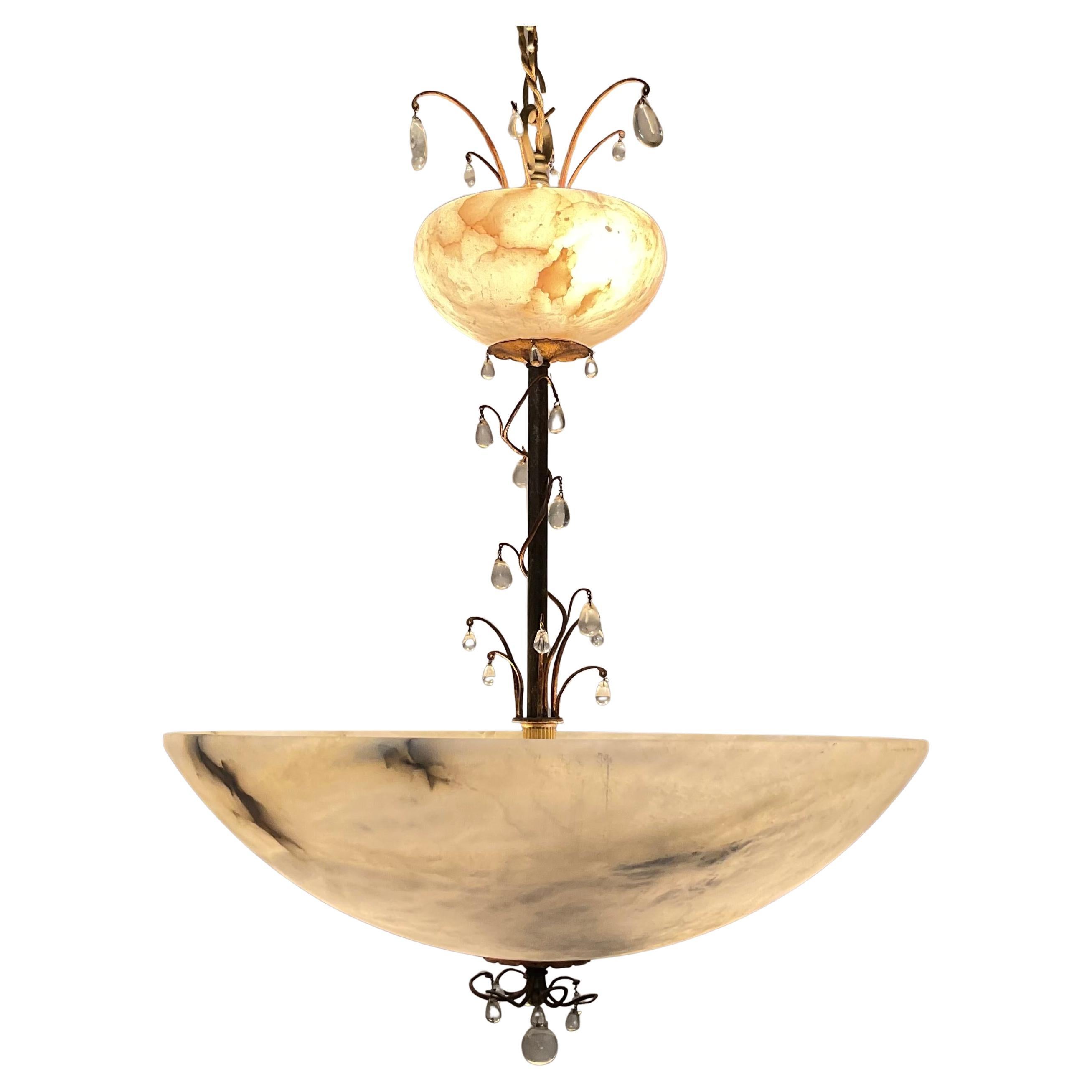 Colgante vintage de cristal de hoja de oro de alabastro