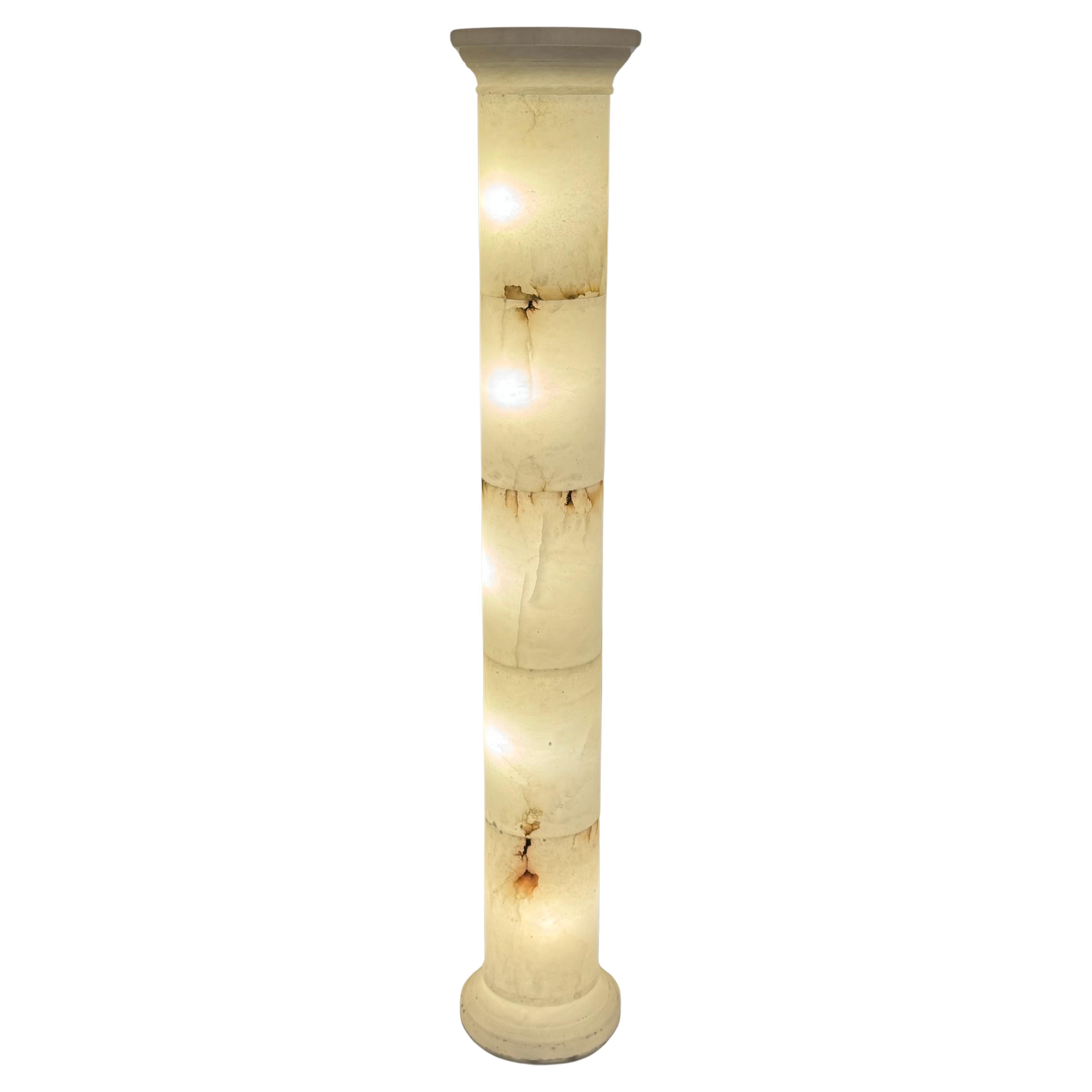 Vintage Alabaster Illuminated Stone Column Pedestal For Sale