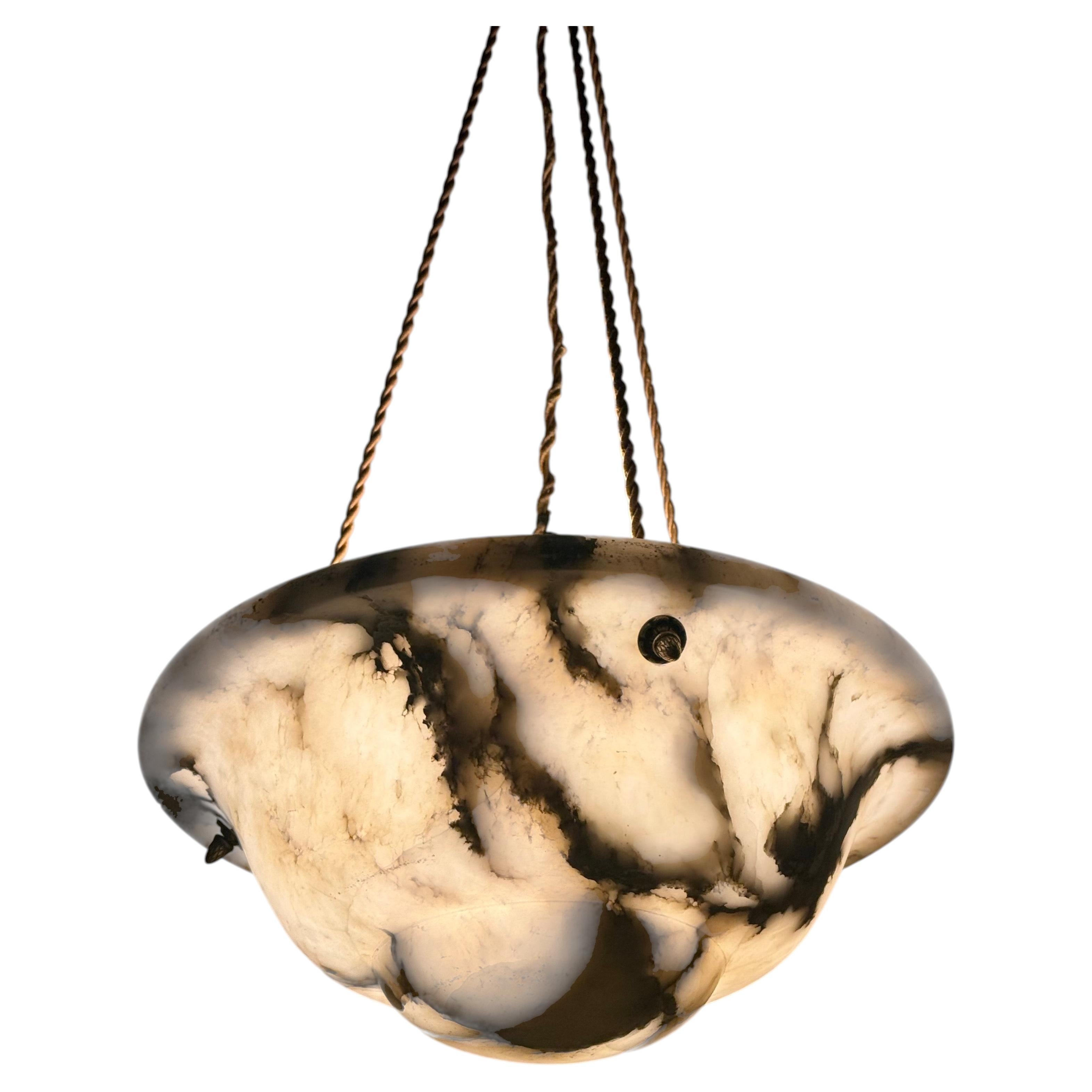 Vintage Alabaster Pendant Lamp, Art Deco Style, French Design, 1930s