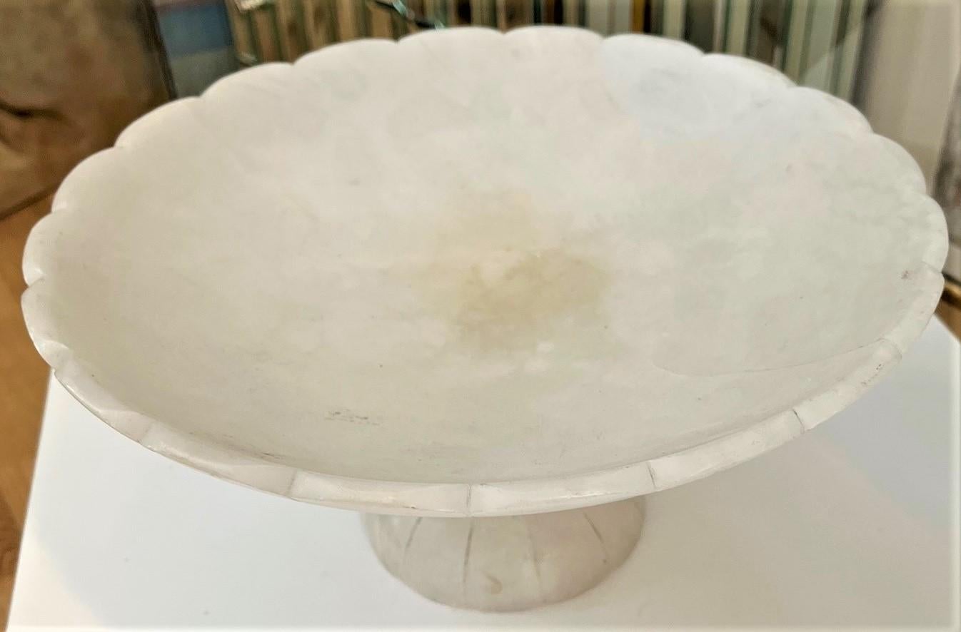 20th Century Simple and Elegant Alabaster Bowl, Delicate Scalloped Edge detail on Base and Bowl