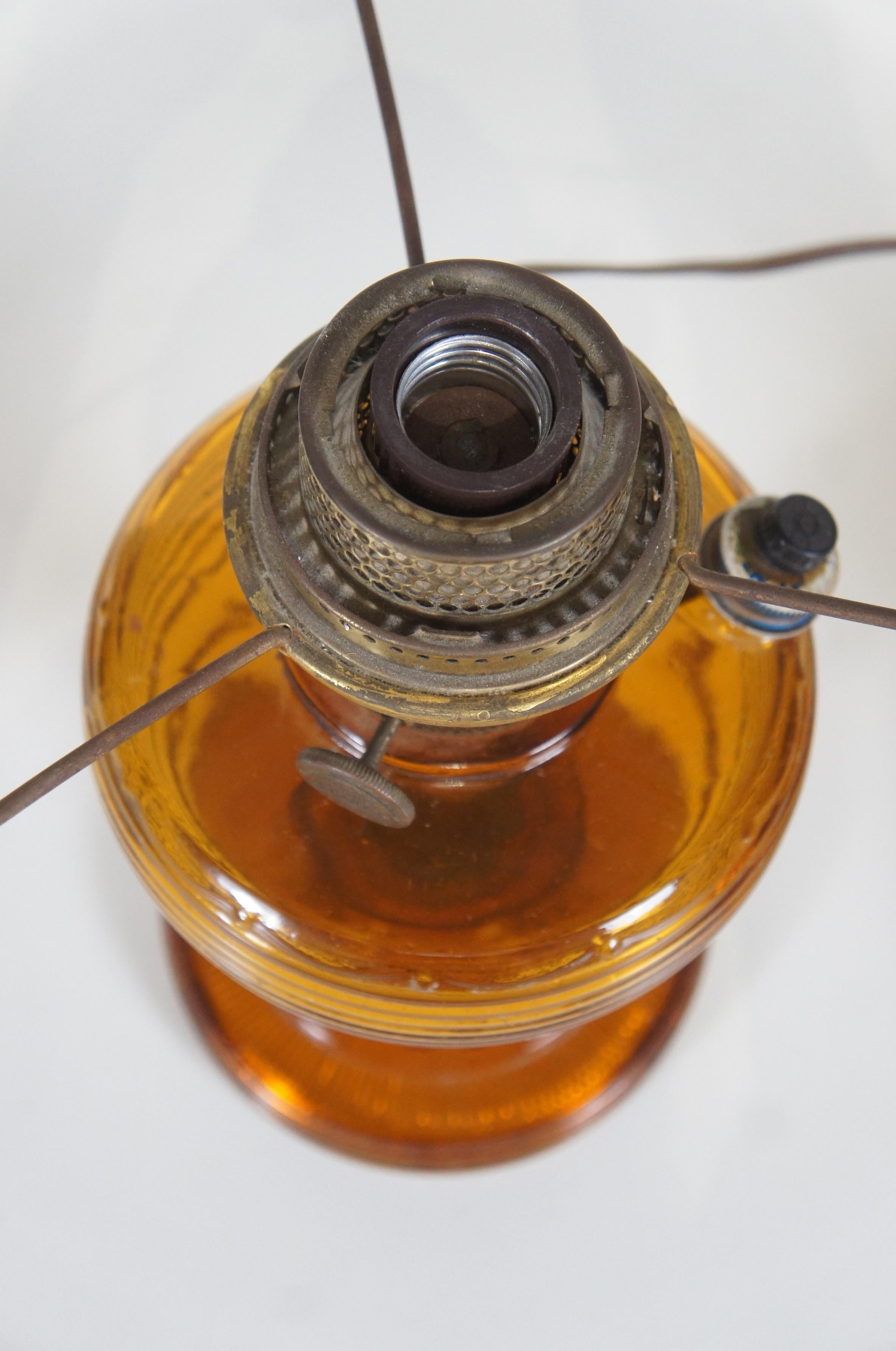 Vintage Aladdin Amber Quilted Glass Hobnail Hurricane Vanity Oil Lamp 21