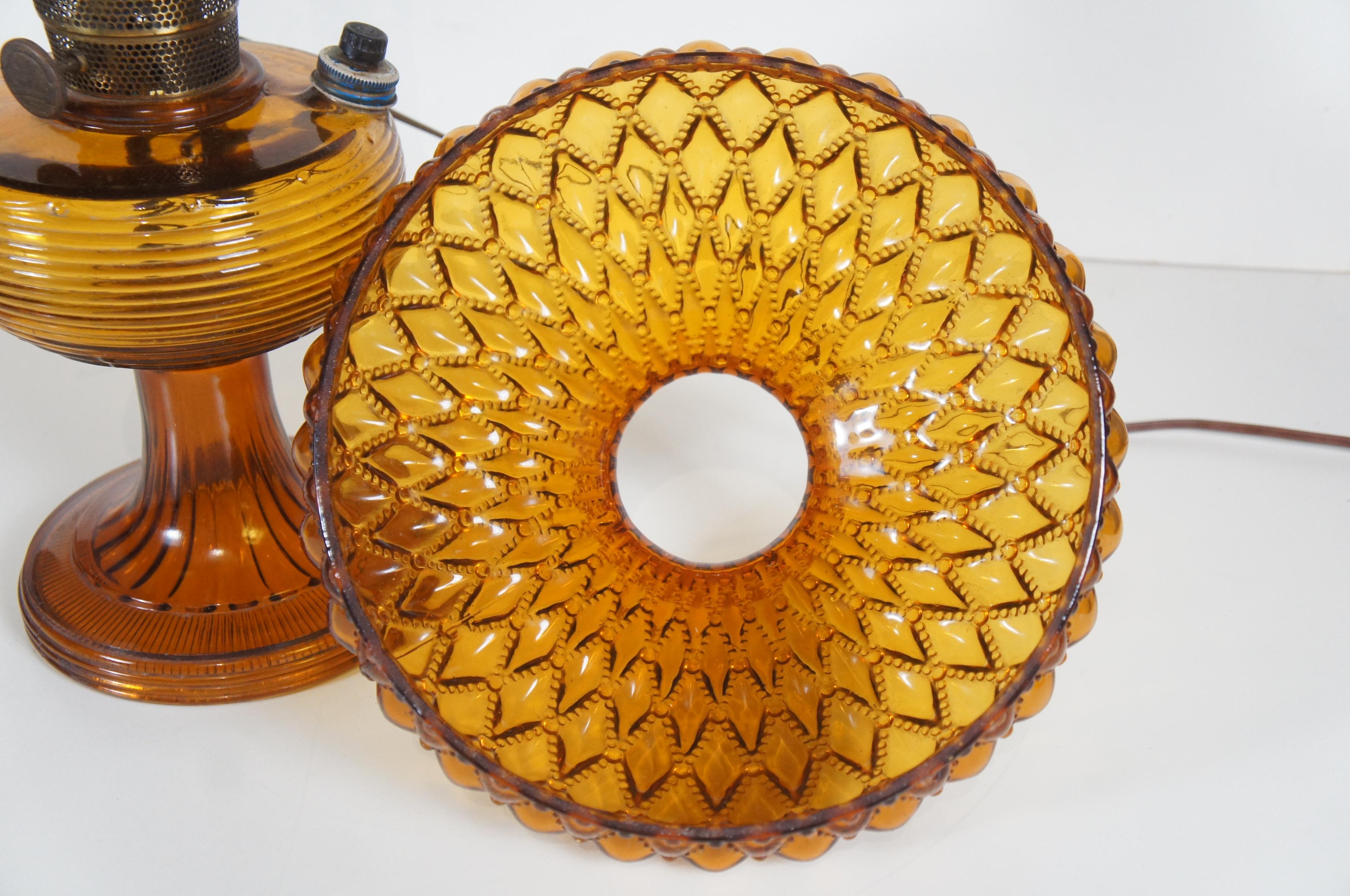 Vintage Aladdin Amber Quilted Glass Hobnail Hurricane Vanity Oil Lamp 21