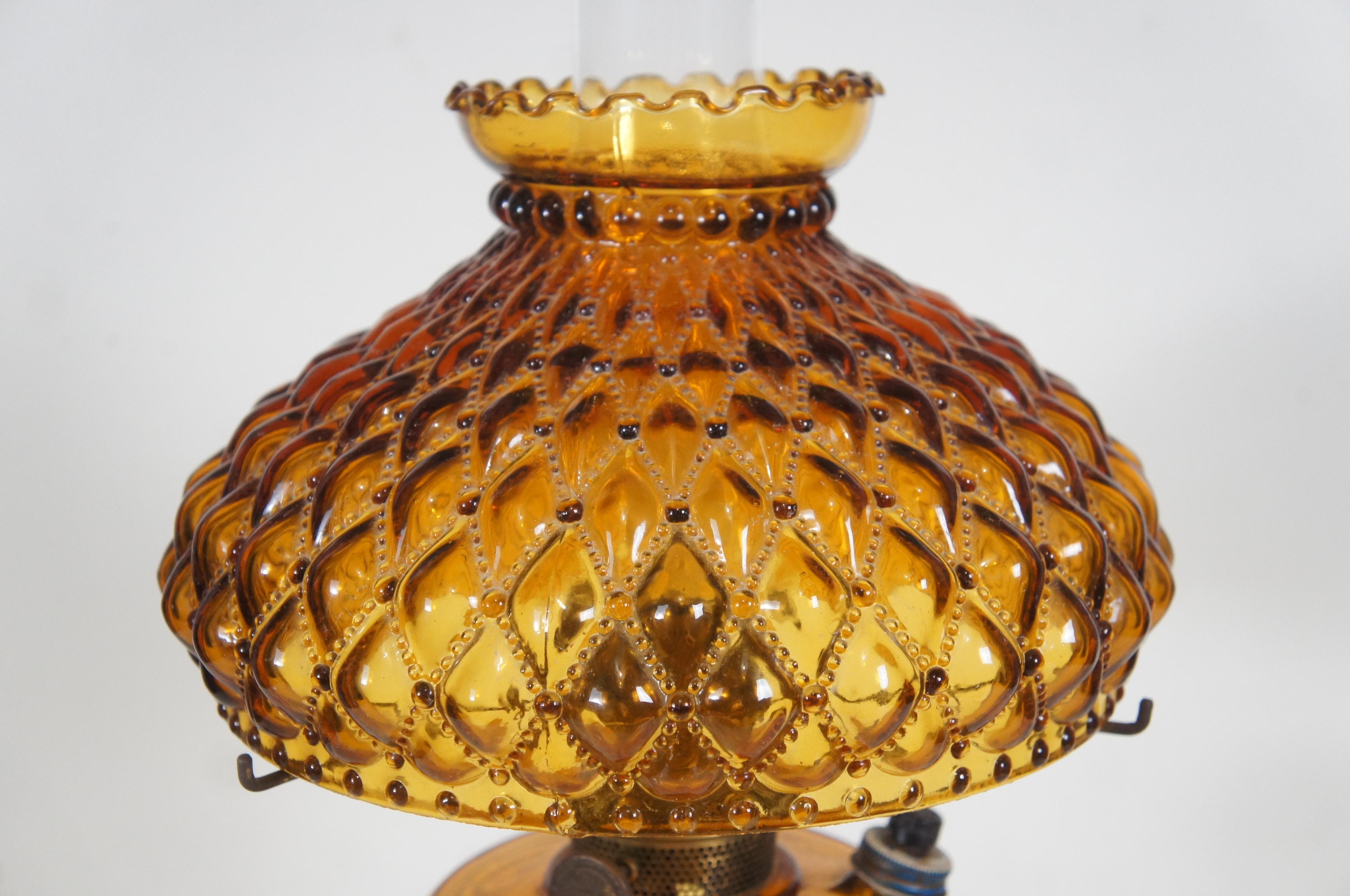 Vintage Aladdin Amber Quilted Glass Hobnail Hurricane Vanity Oil Lamp 21