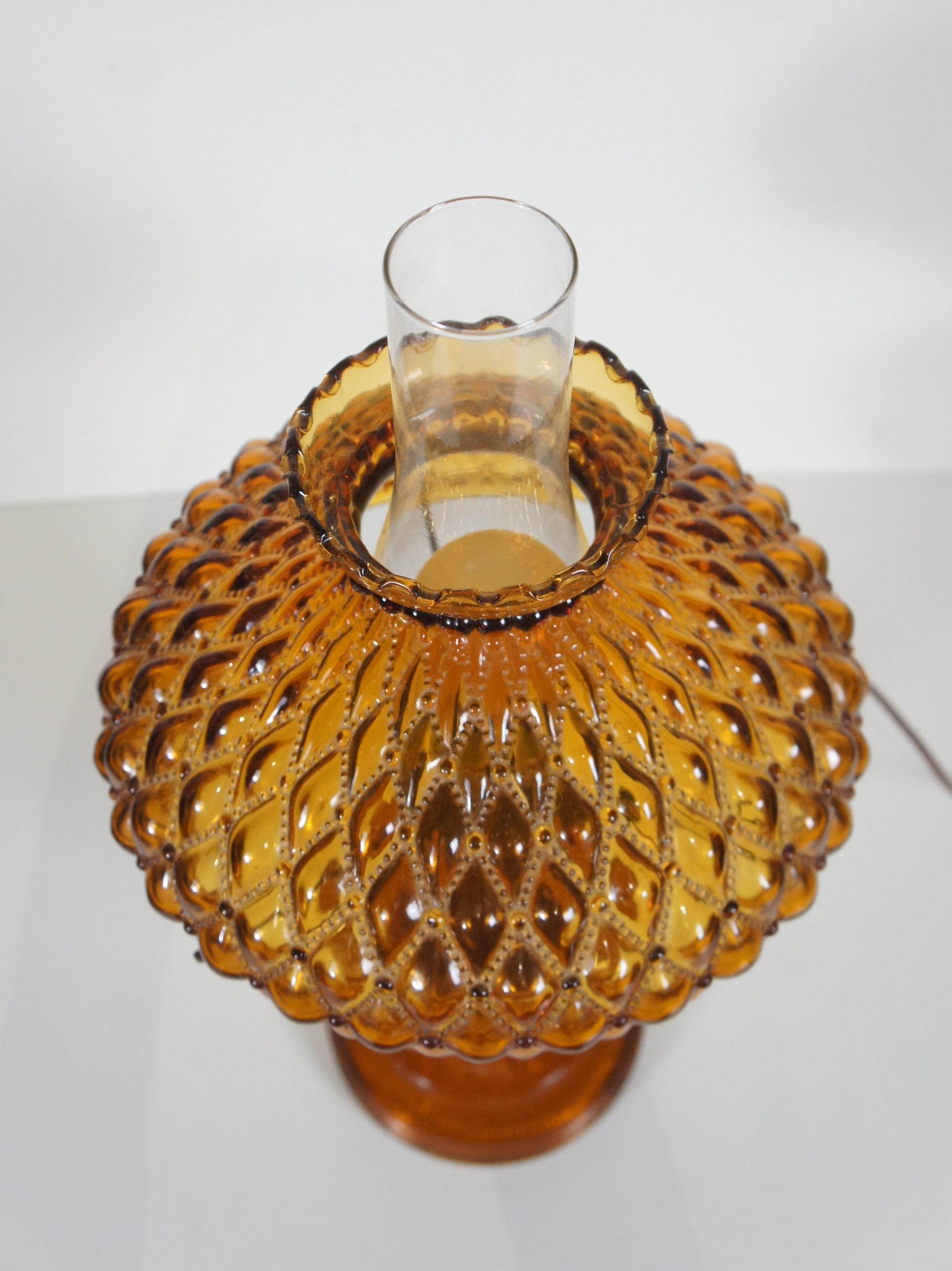 Vintage Aladdin Amber Quilted Glass Hobnail Hurricane Vanity Oil Lamp 21