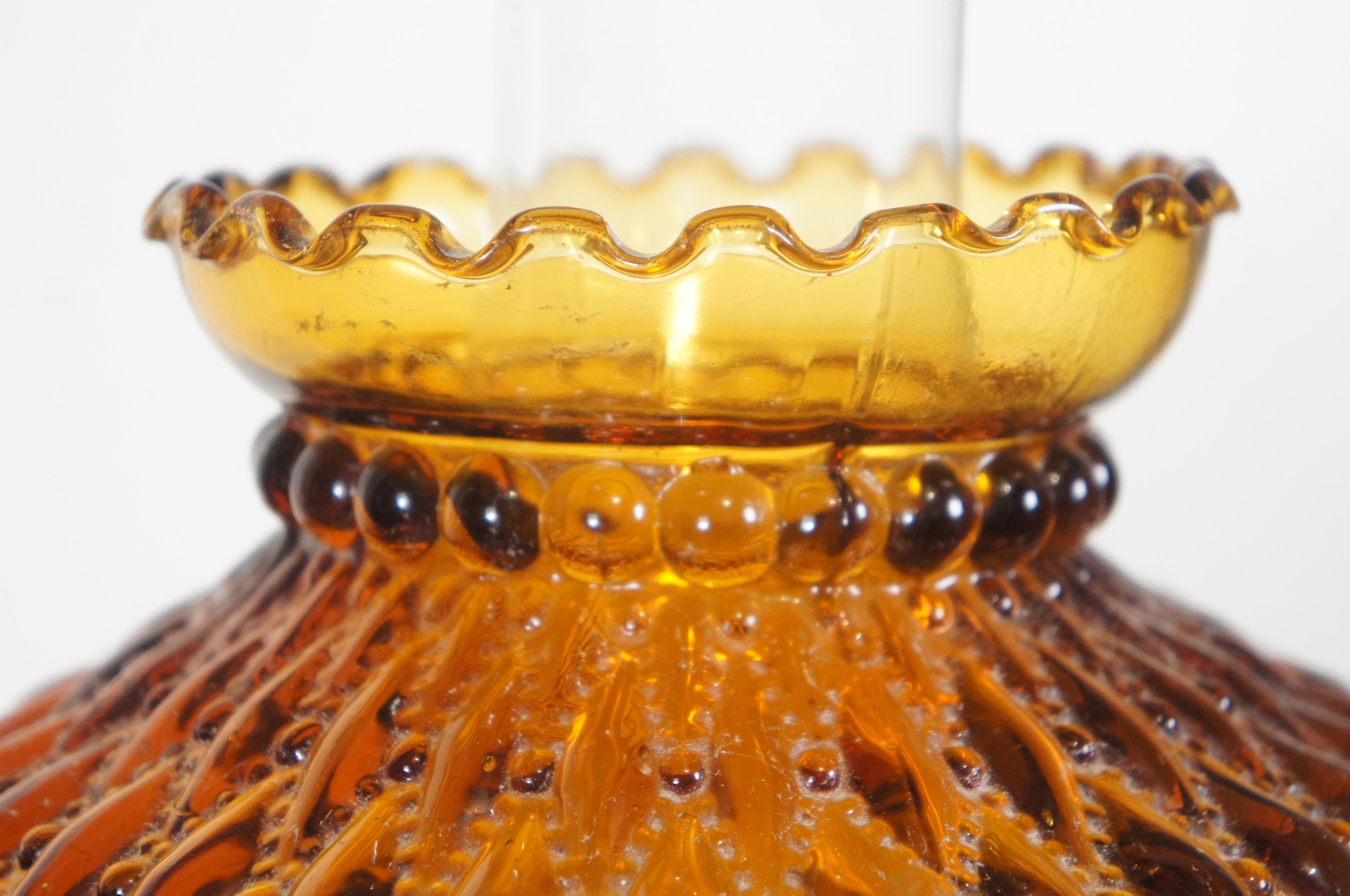Vintage Aladdin Amber Quilted Glass Hobnail Hurricane Vanity Oil Lamp 21