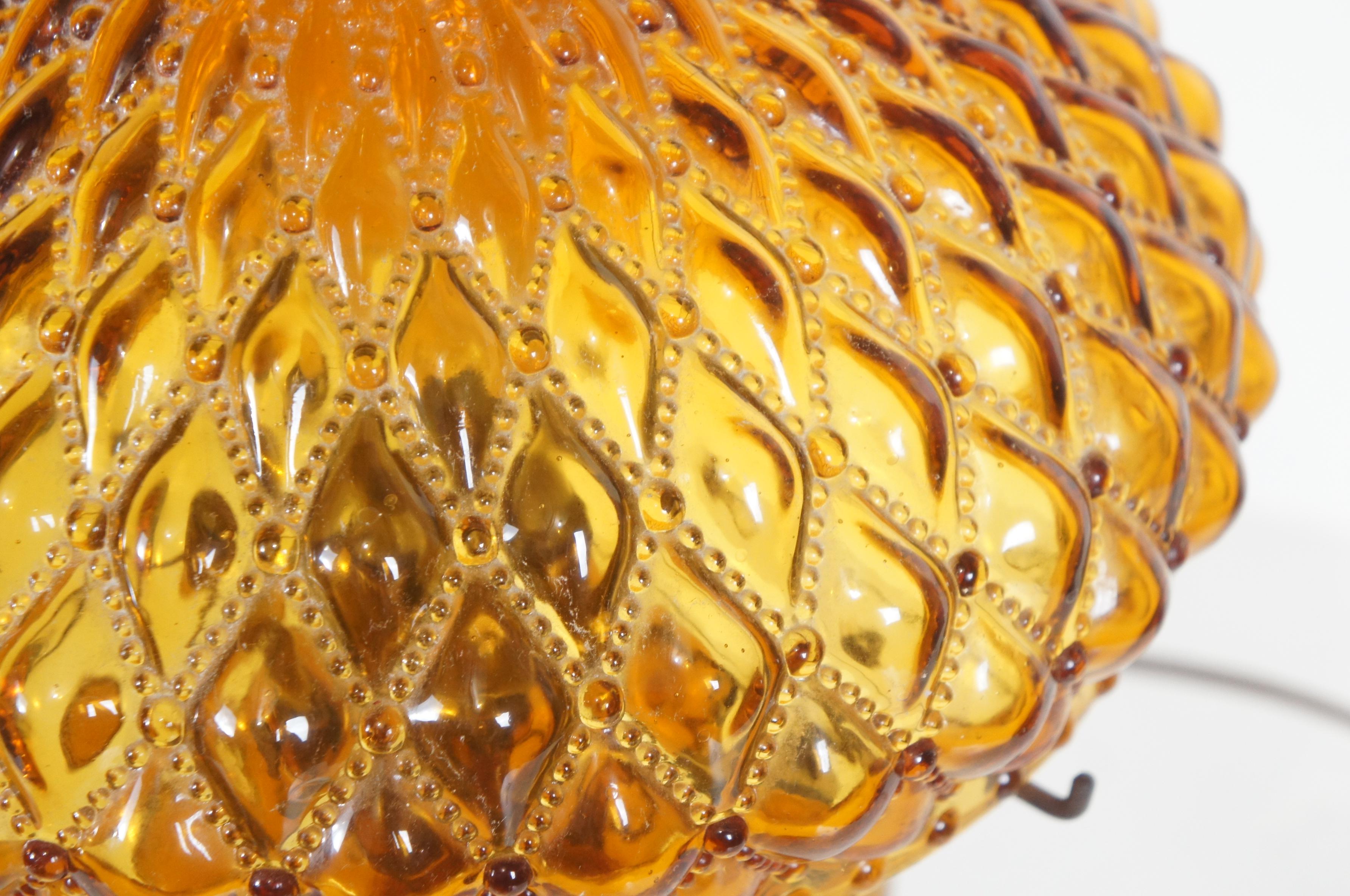 Vintage Aladdin Amber Quilted Glass Hobnail Hurricane Vanity Oil Lamp 21