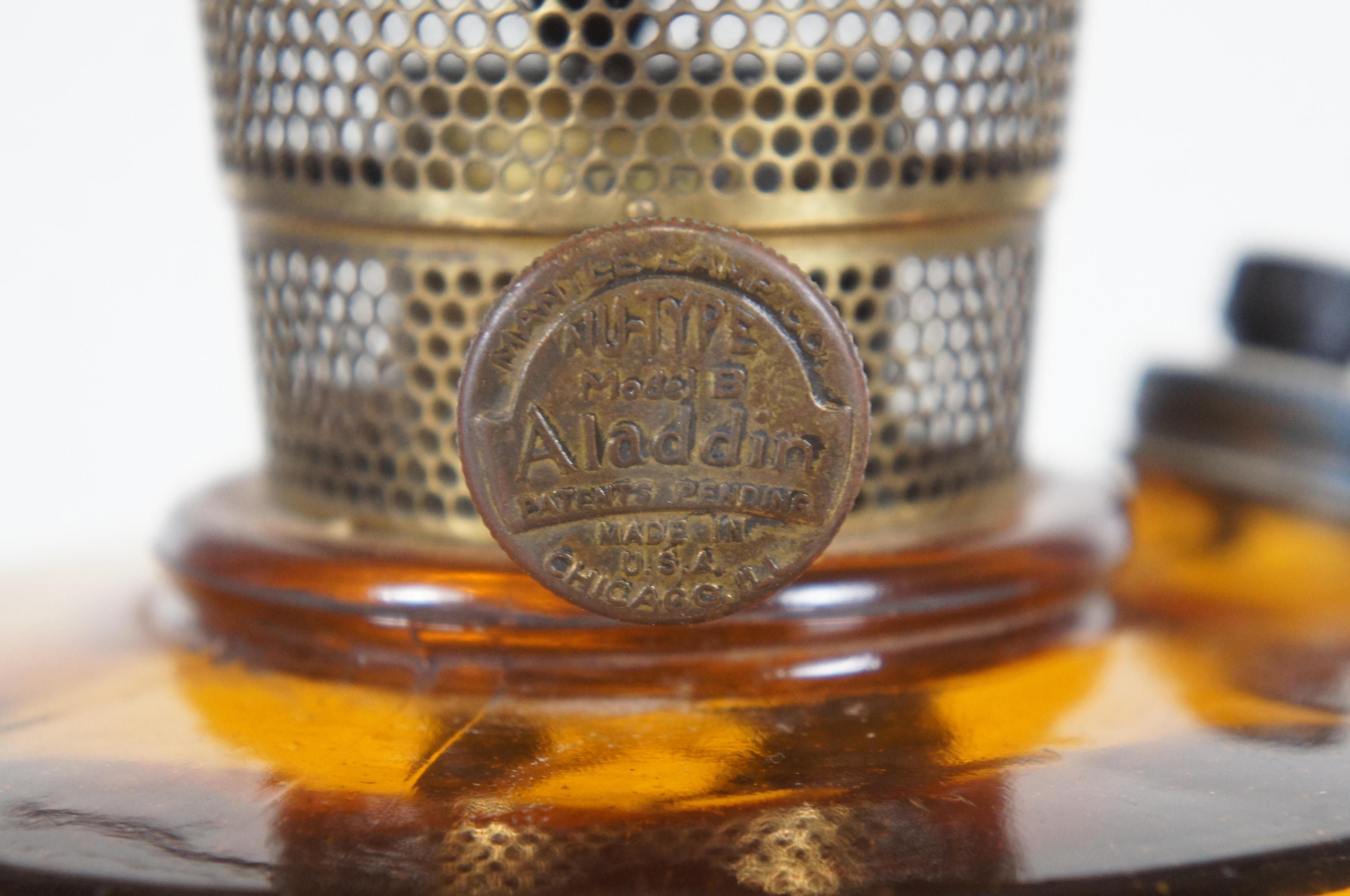 American Vintage Aladdin Amber Quilted Glass Hobnail Hurricane Vanity Oil Lamp 21