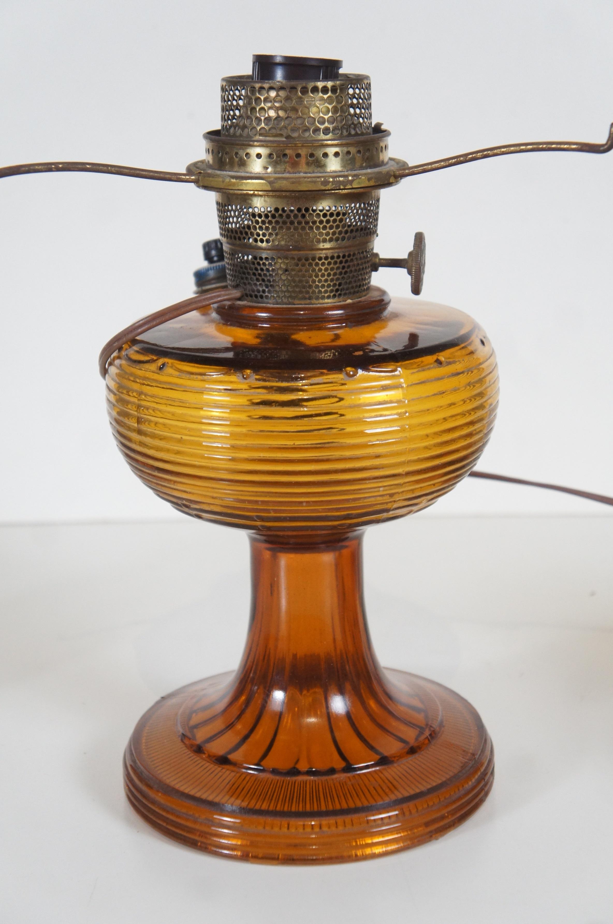 Vintage Aladdin Amber Quilted Glass Hobnail Hurricane Vanity Oil Lamp 21