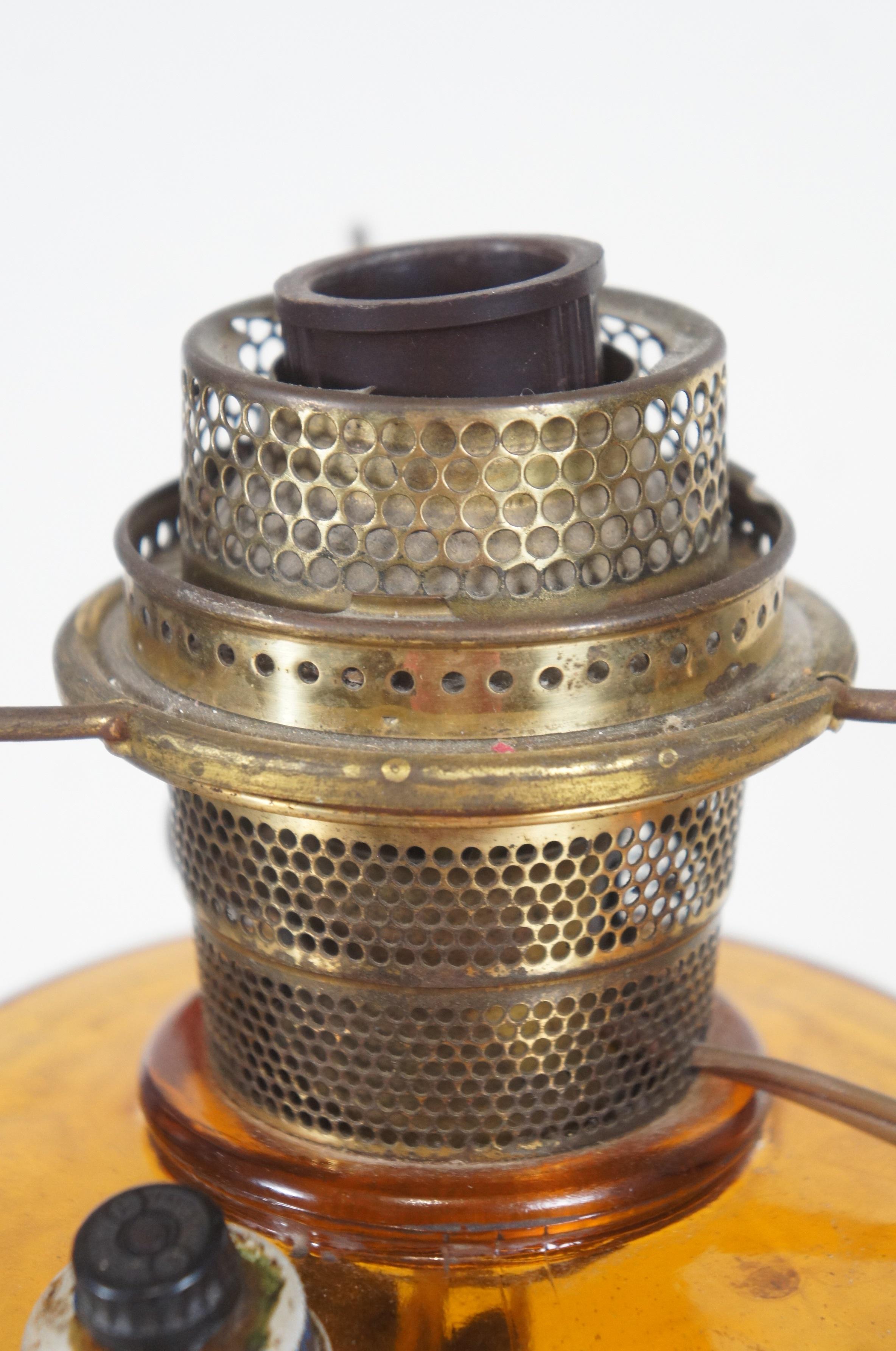 Brass Vintage Aladdin Amber Quilted Glass Hobnail Hurricane Vanity Oil Lamp 21