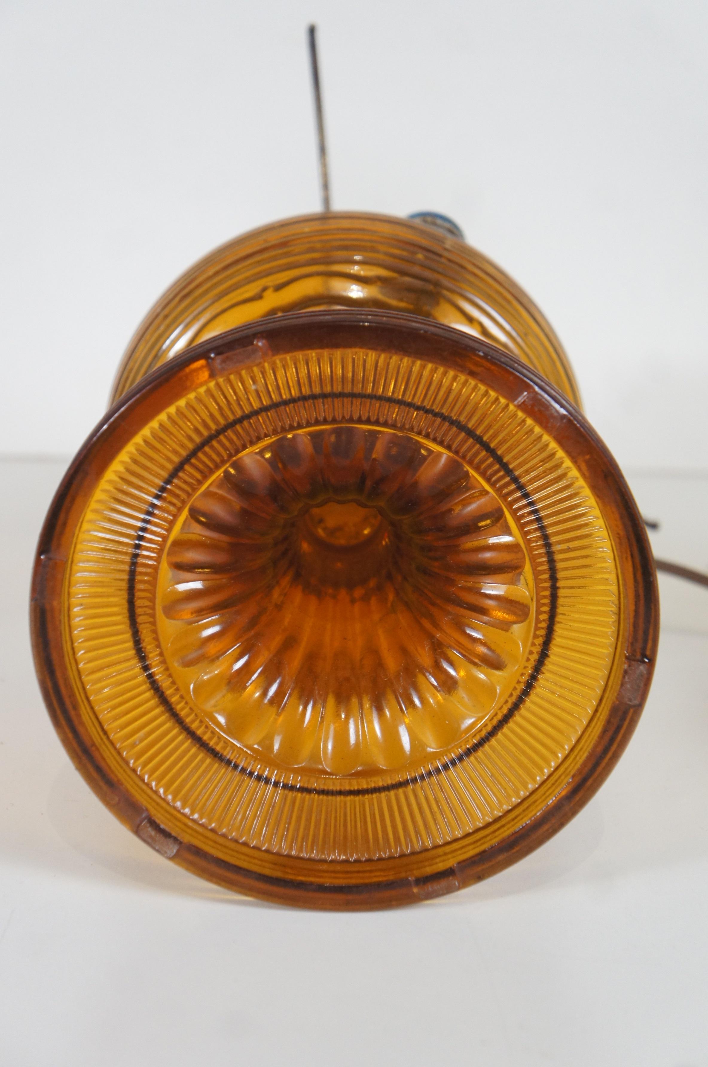 Vintage Aladdin Amber Quilted Glass Hobnail Hurricane Vanity Oil Lamp 21