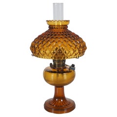 Vintage Aladdin Amber Quilted Glass Hobnail Hurricane Vanity Oil Lamp 21"