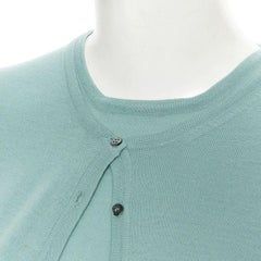 vintage ALAIA 100% wool sea form green teal cardigan vest twinset  L