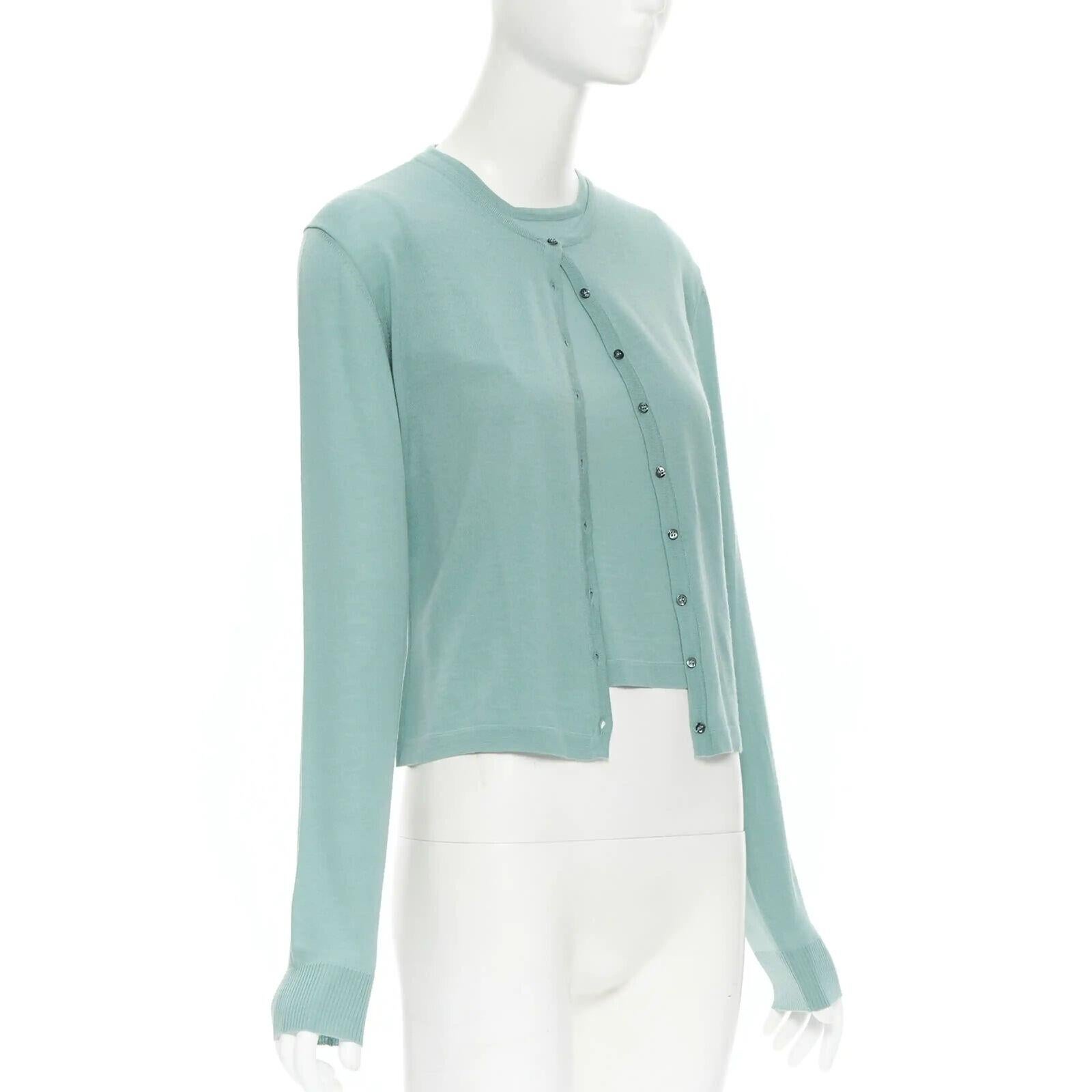 Verde gilet cardigan vintage ALAIA 100% lana mare Greene & Greene  L