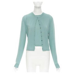 vintage ALAIA 100% wool sea form green teal cardigan vest twinset  L