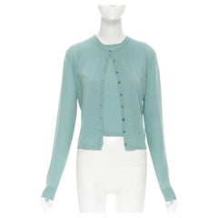 vintage ALAIA 100% wool sea form green teal cardigan vest twinset L