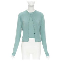 Cardigan ALAIA vintage à double boutonnage en laine vert sarcelle en forme de mer 100 %  L