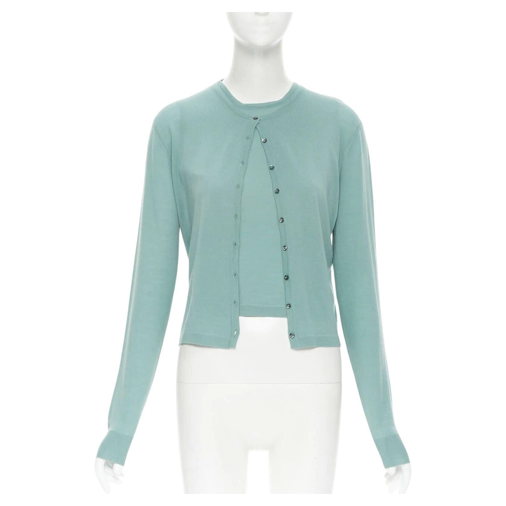 vintage ALAIA 100% wool sea form green teal cardigan vest twinset L