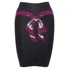 vintage ALAIA black purple ribbon design intarsia knit bodycon pencil skirt S