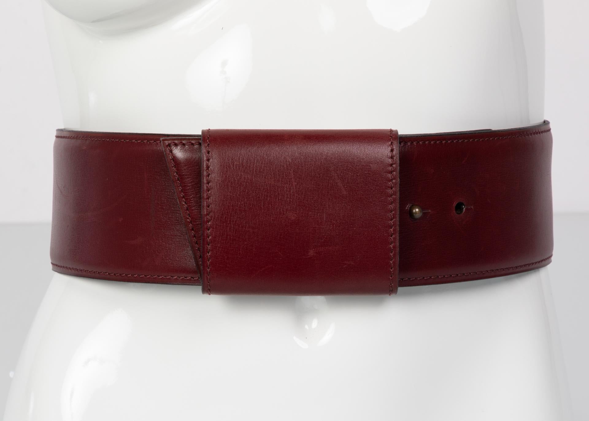 Vintage Alaïa Burgundy Leather Waist Belt In Good Condition In Boca Raton, FL