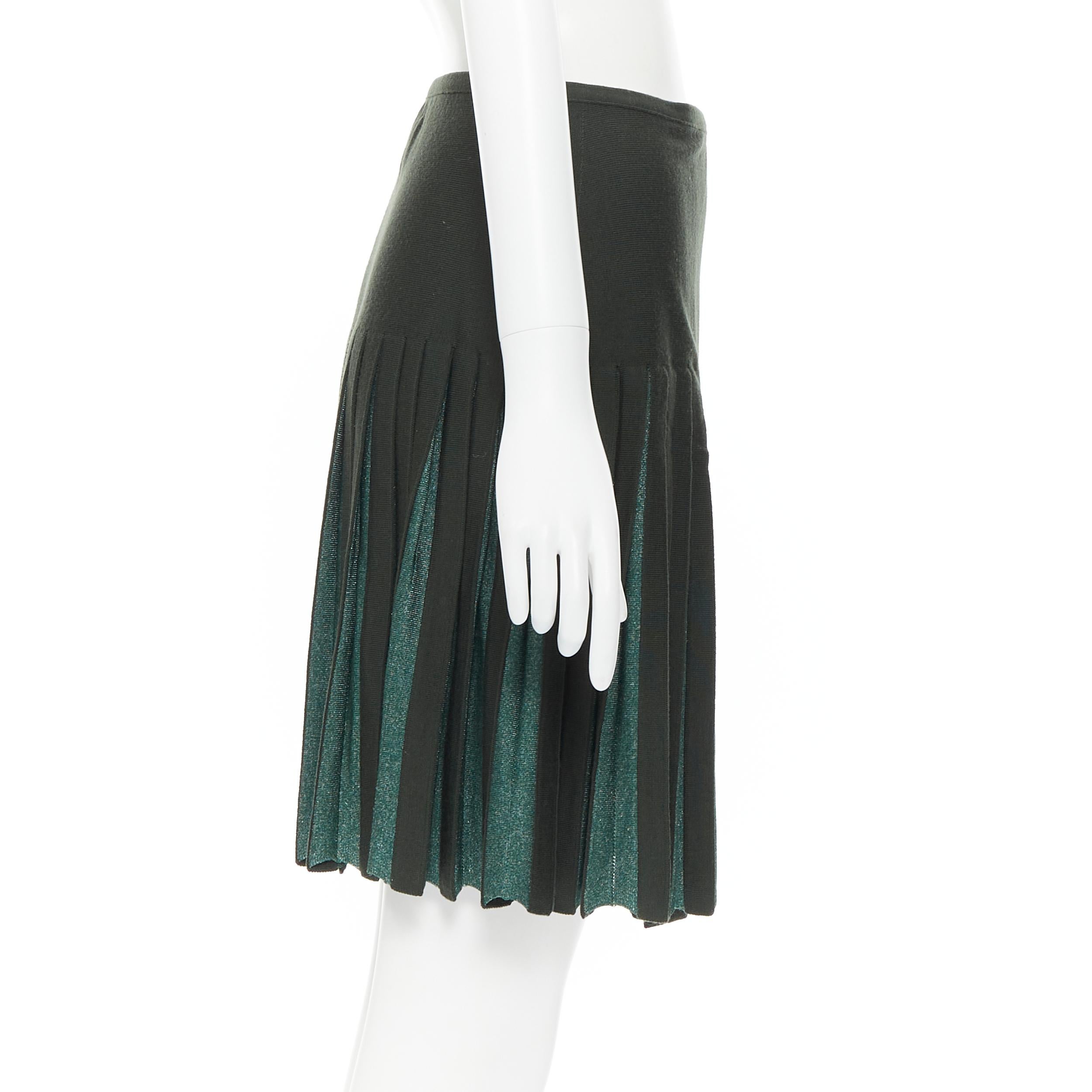 Black vintage ALAIA dark green wool blend pleated hem wrap flared skirt FR40 M For Sale