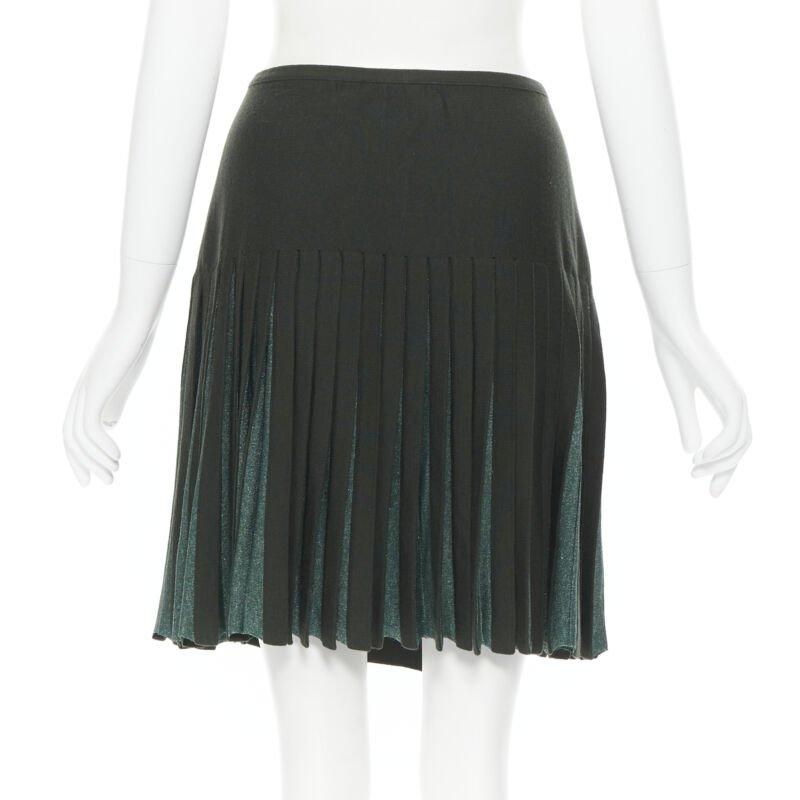 De las mujeres vintage ALAIA dark green wool blend pleated hem wrap flared skirt FR40 M en venta