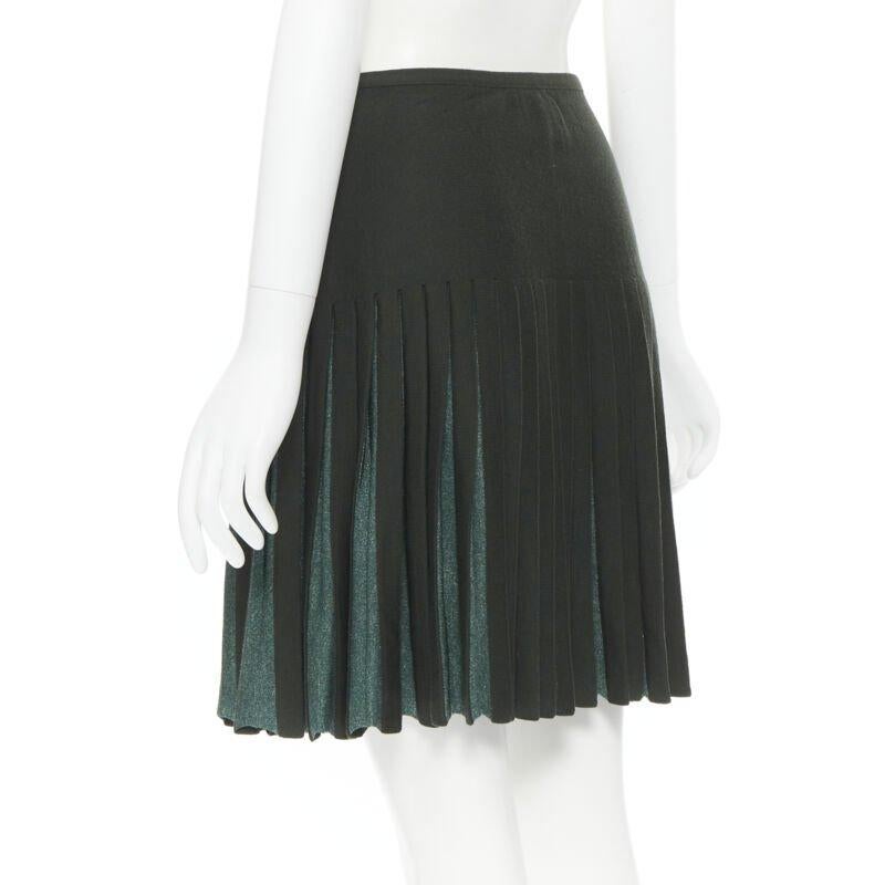vintage ALAIA dark green wool blend pleated hem wrap flared skirt FR40 M en venta 1