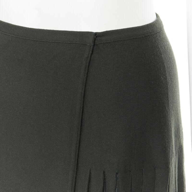 vintage ALAIA dark green wool blend pleated hem wrap flared skirt FR40 M en venta 2