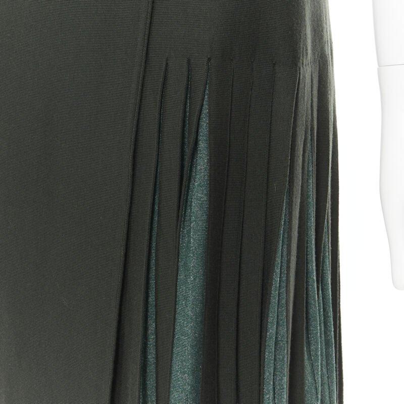 vintage ALAIA dark green wool blend pleated hem wrap flared skirt FR40 M en venta 3