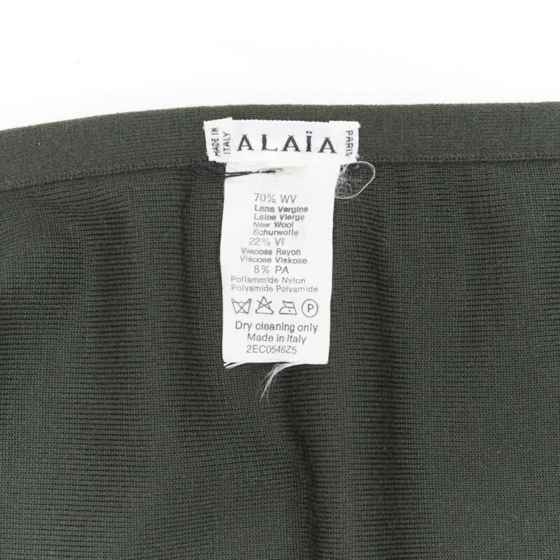 vintage ALAIA dark green wool blend pleated hem wrap flared skirt FR40 M en venta 4