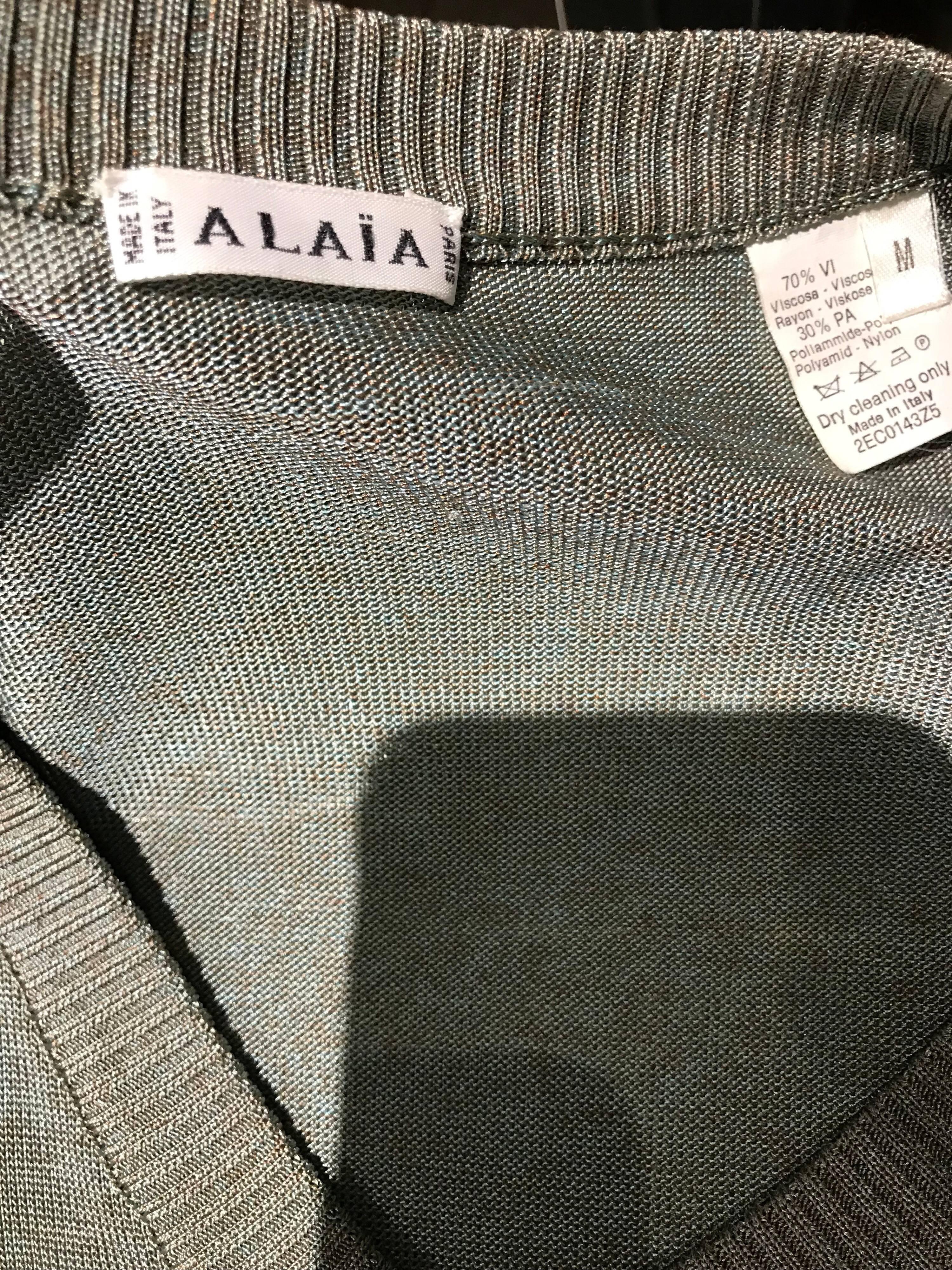 Vintage ALAIA Green Knit Top and Skirt Set In Good Condition For Sale In Beverly Hills, CA