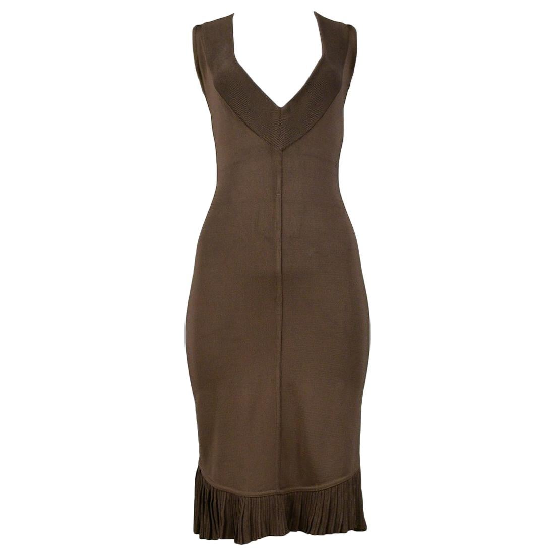 Vintage Alaia Metallic Bronze Fishtail Knit Dress