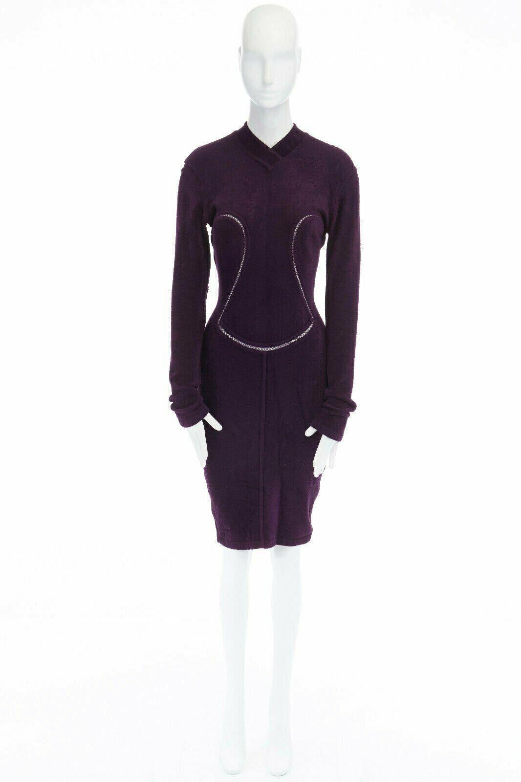 vintage ALAIA purple chenille ladder seams bodycon stretch dress XS US2 UK8 7
