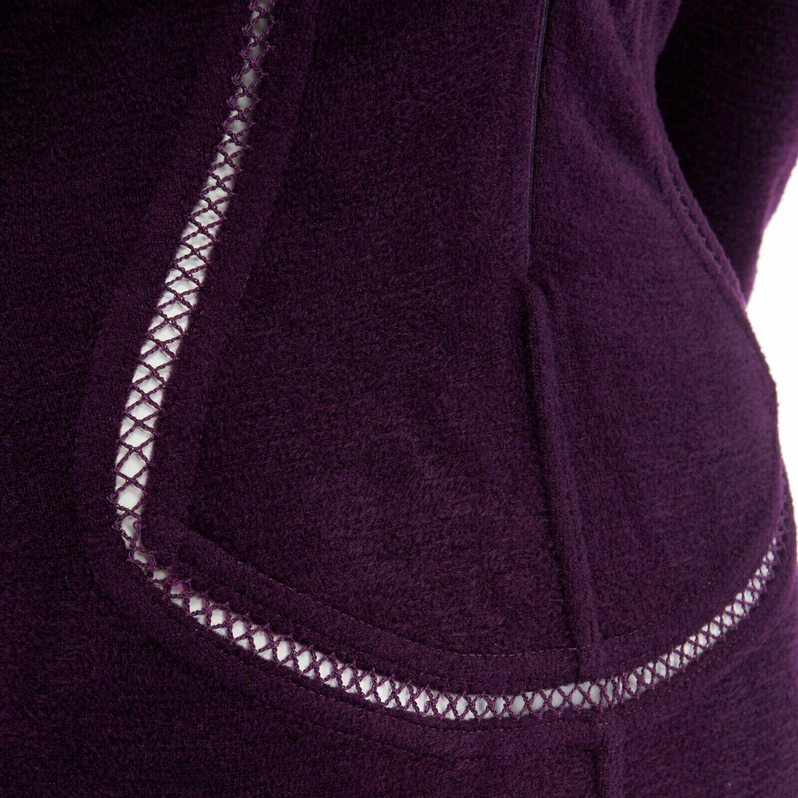 vintage ALAIA purple chenille ladder seams bodycon stretch dress XS US2 UK8
Reference: TGAS/A00817
Brand: Alaia
Designer: Azzedine Alaia
Material: Viscose
Color: Purple
Pattern: Solid
Closure: Zip
Extra Details: Purple chenille. Ladder stitch body