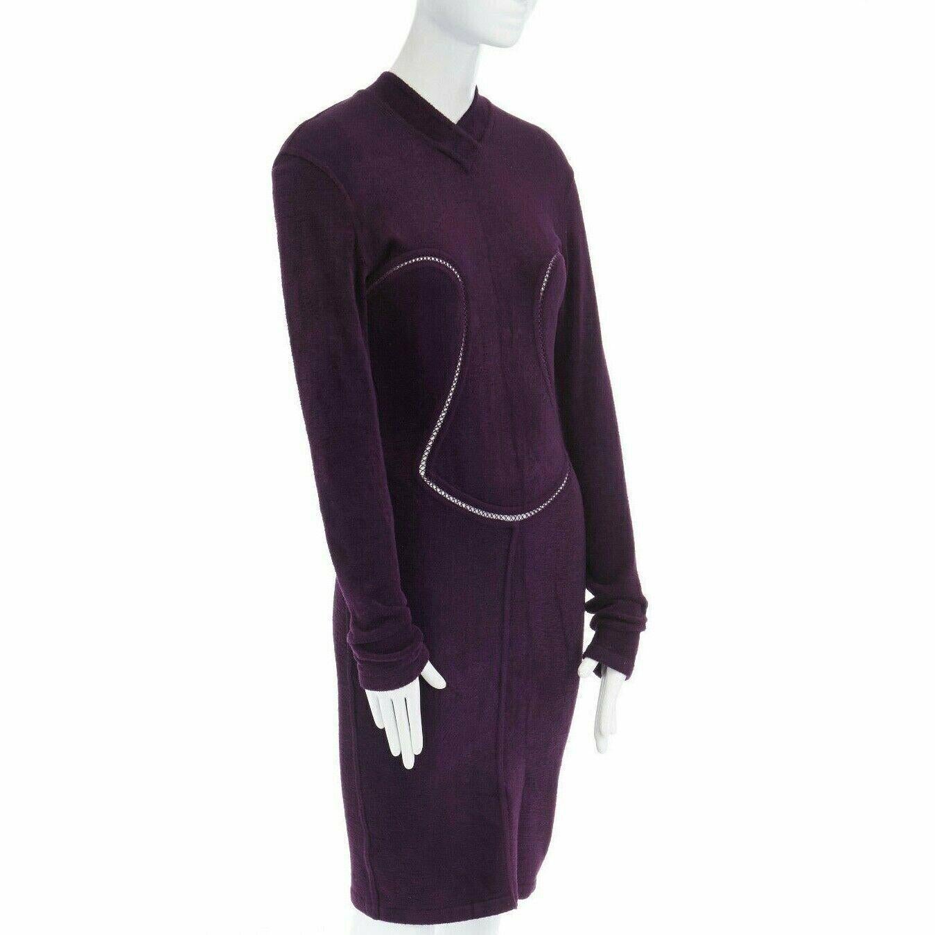 vintage ALAIA purple chenille ladder seams bodycon stretch dress XS US2 UK8 In Good Condition In Hong Kong, NT