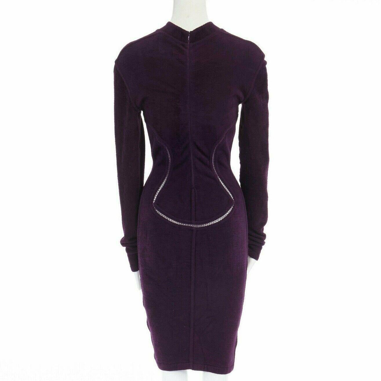 vintage ALAIA purple chenille ladder seams bodycon stretch dress XS US2 UK8 1