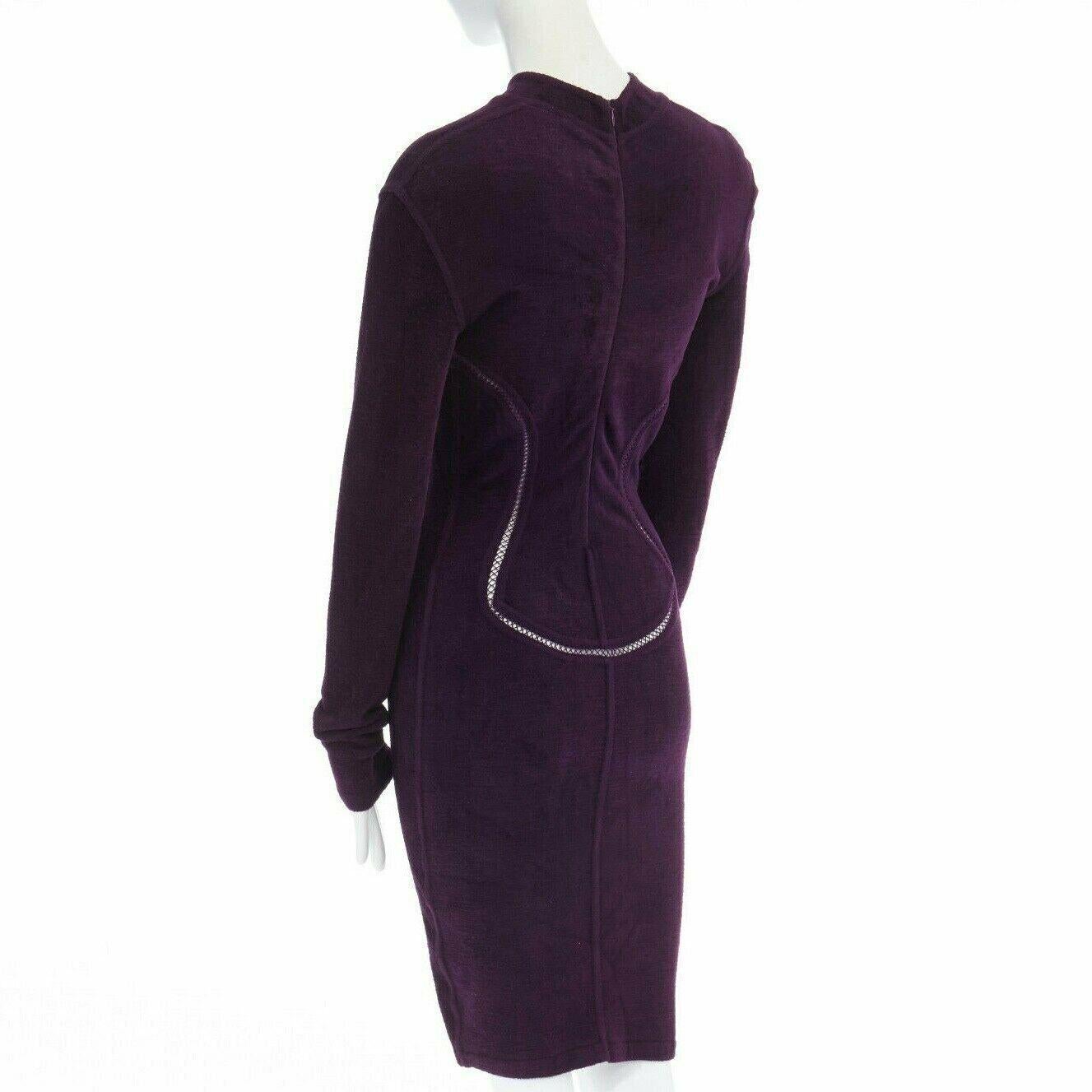 vintage ALAIA purple chenille ladder seams bodycon stretch dress XS US2 UK8 2