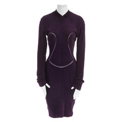 vintage ALAIA purple chenille ladder seams bodycon stretch dress XS US2 UK8