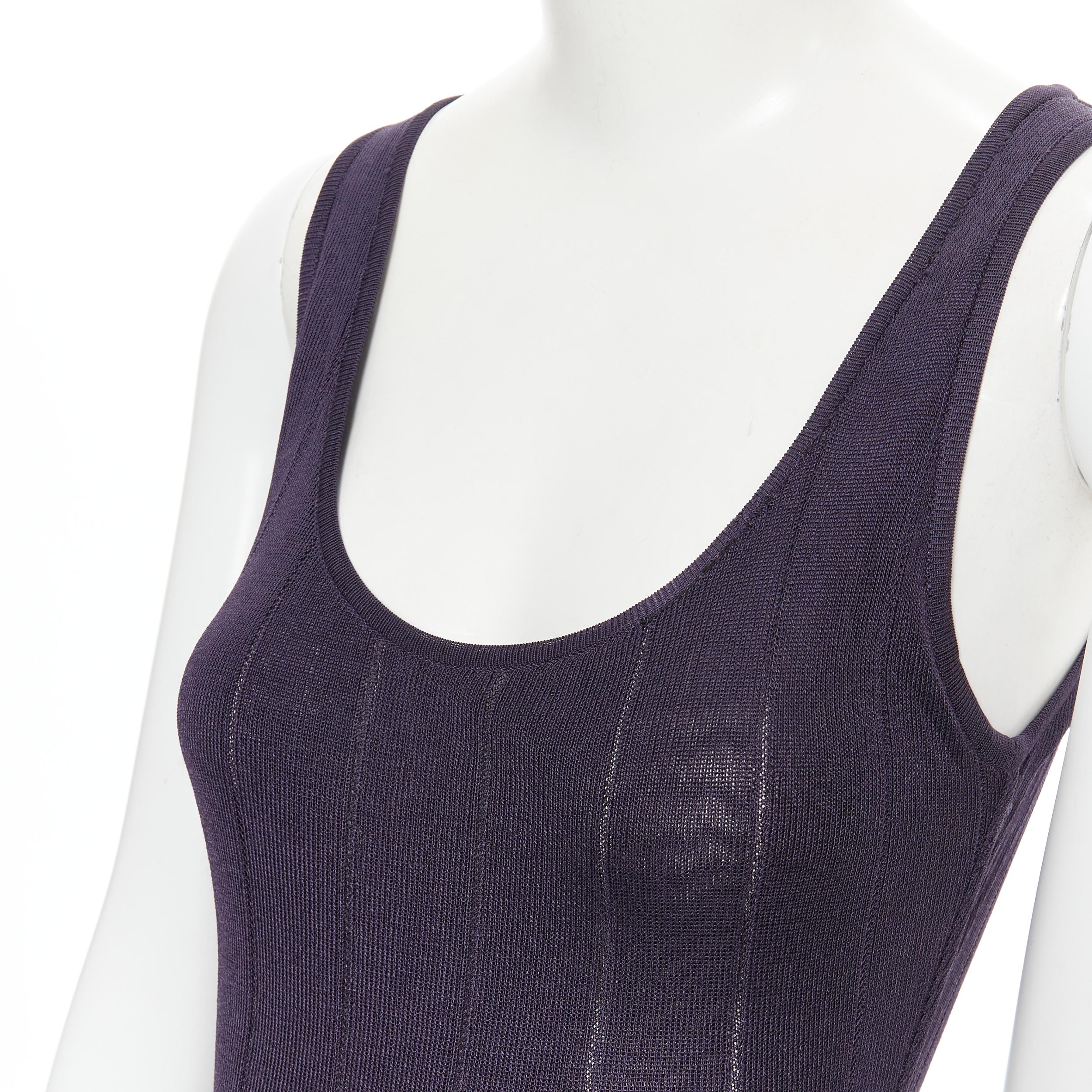 vintage ALAIA purple lattice seam bodysuit pleated flares skirt S For Sale 1